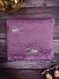 Soft organza fancy saree purple color allover embroidery & embroidery border with running pallu and self blouse