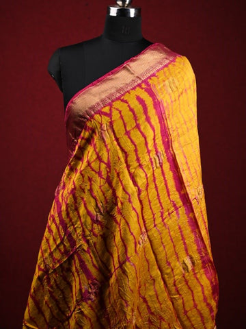 Munga silk dupatta golden yellow color with allover shibori prints and zari border