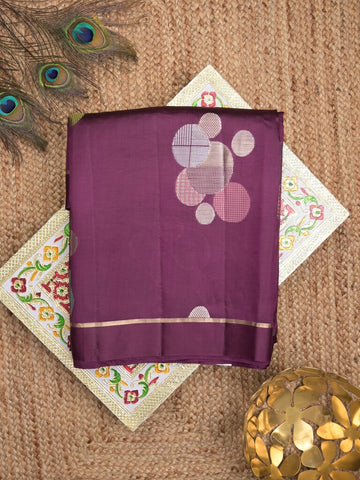 Raw mango pattu saree wine color allover zari weaves & small kaddi border with short pallu and contrast blouse