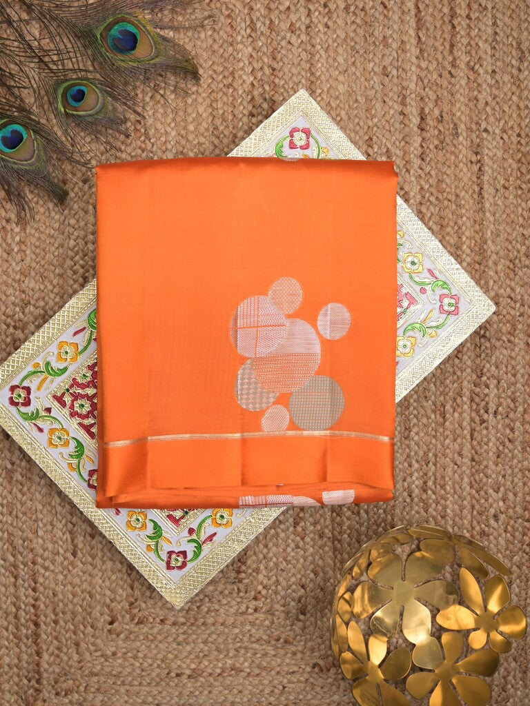 Raw mango pattu saree orange color allover zari weaves & small kaddi border with short pallu and contrast blouse