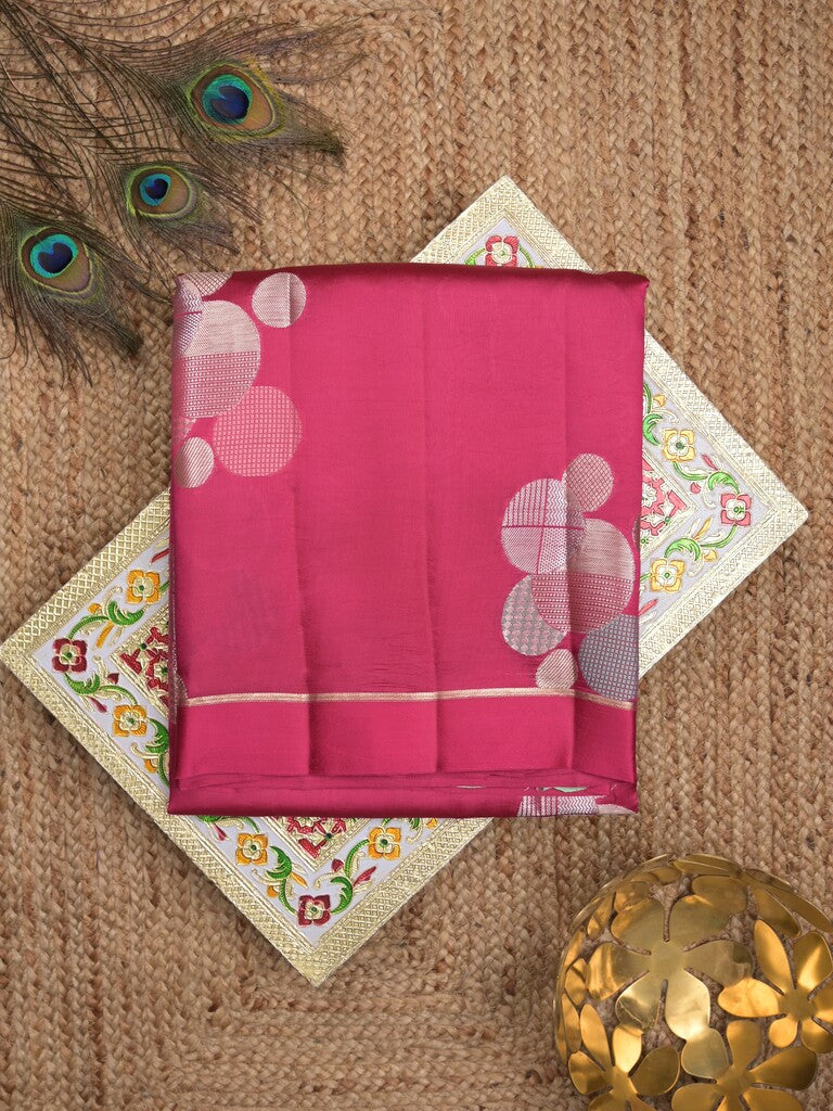 Raw mango pattu saree magenta pink color allover zari weaves & small kaddi border with short pallu and contrast blouse