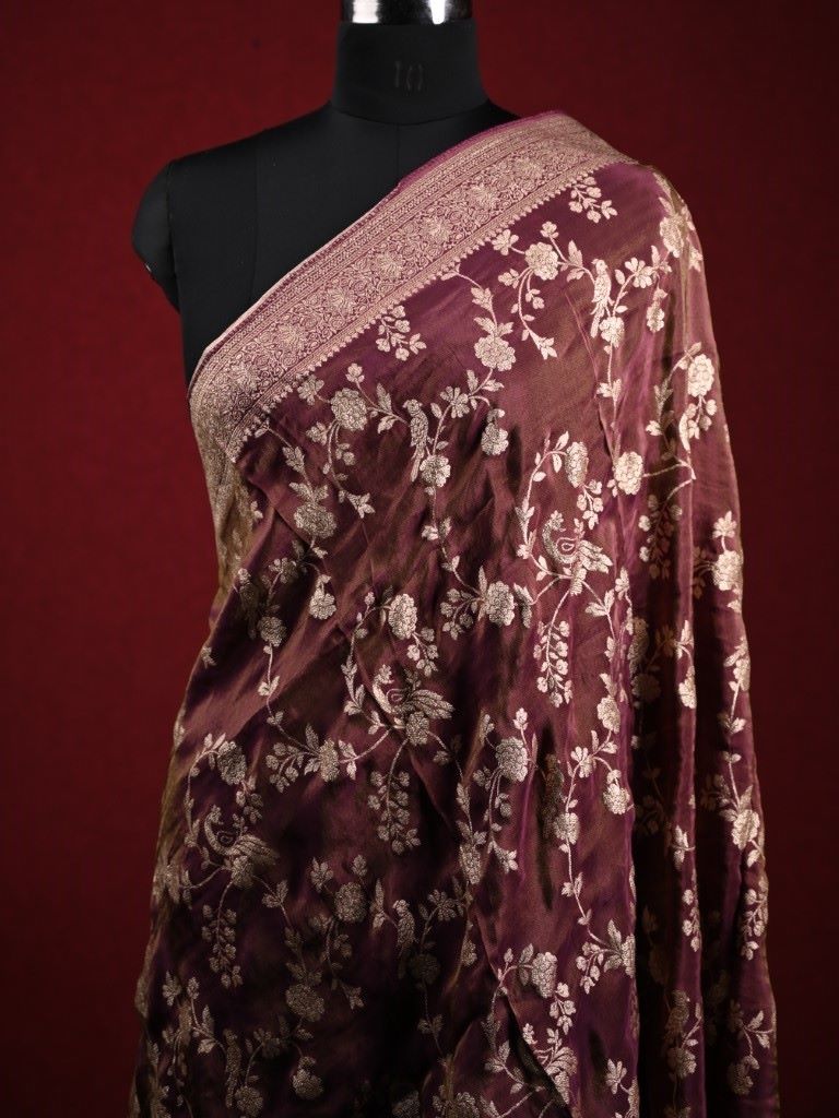 Dola tissue dupatta dark maroon color with allover zari weaving with small zari border