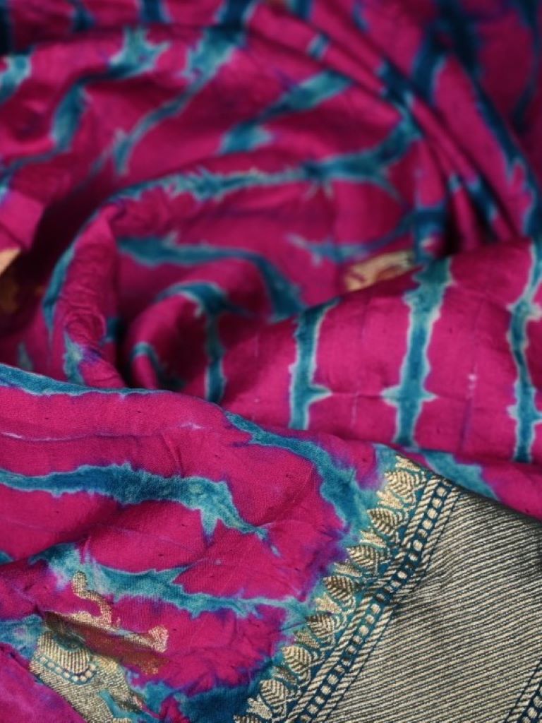 Munga silk dupatta dark pink color with allover shibori prints and zari border