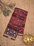 Pure silk kota fancy saree dark maroon color allover zari motifs & zari border with short zari pallu and attached plain blouse