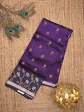 Pure silk kota fancy saree violet color allover zari motifs & zari border with short zari pallu and attached plain blouse