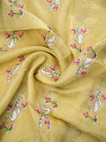 Soft organza fancy saree light yellow color allover embroidery & embroidery border with running pallu and self blouse