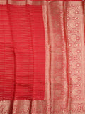 Dupion fancy saree red color allover zari stripes & zari weaving border with rich pallu and brocade blouse