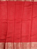 Dupion fancy saree red color allover zari stripes & zari weaving border with rich pallu and brocade blouse