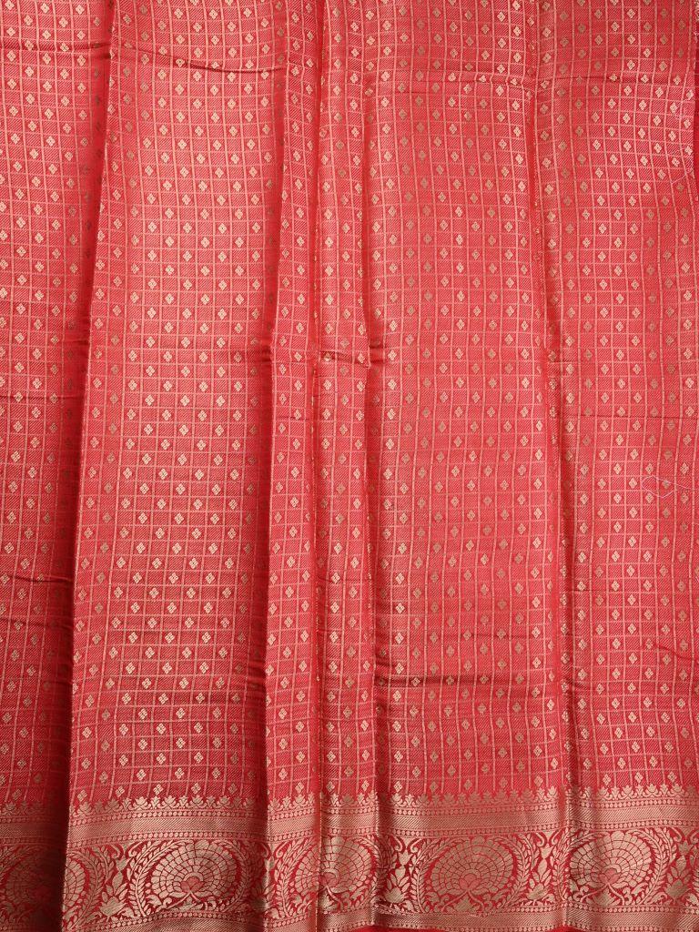 Dupion fancy saree red color allover zari stripes & zari weaving border with rich pallu and brocade blouse