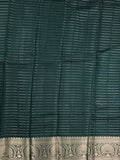 Dupion fancy saree dark green color allover zari stripes & zari weaving border with rich pallu and brocade blouse