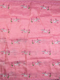 Soft organza fancy saree baby pink color allover embroidery & embroidery border with running pallu and self blouse