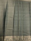 Dupion fancy saree dark green color allover zari stripes & zari weaving border with rich pallu and brocade blouse