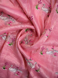 Soft organza fancy saree baby pink color allover embroidery & embroidery border with running pallu and self blouse