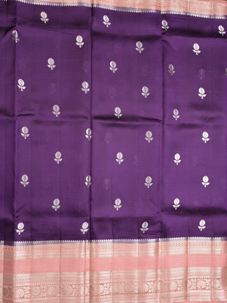 Raw mango pattu saree violet color allover zari weaves & zari border with brocade pallu and contrast plain blouse