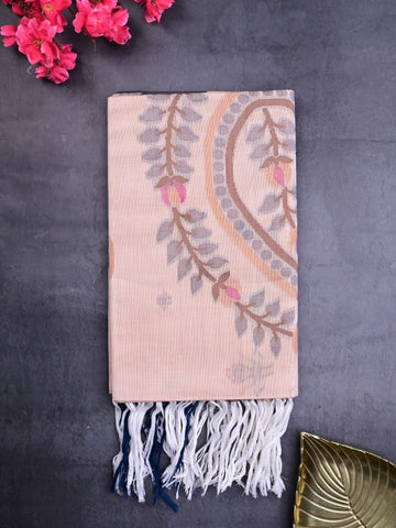 Bengali cotton saree baby pink color allover motifs & small kaddi border with weaving pallu