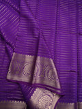 Dupion fancy saree purple color allover zari stripes & zari weaving border with rich pallu and brocade blouse