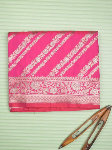 Banaras fancy saree pink color allover zari stripes & zari border with rich pallu and attached brocade blouse