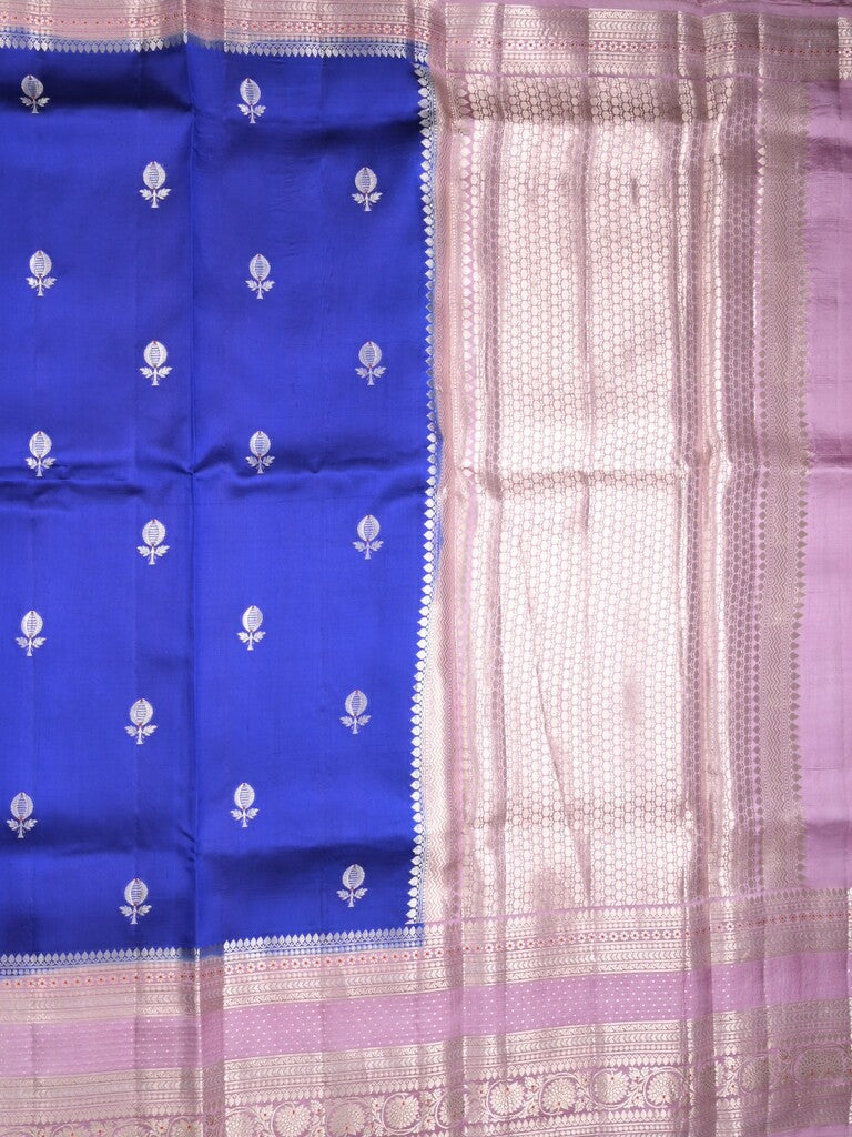 Raw mango pattu saree royal blue color allover zari weaves & zari border with brocade pallu and contrast plain blouse