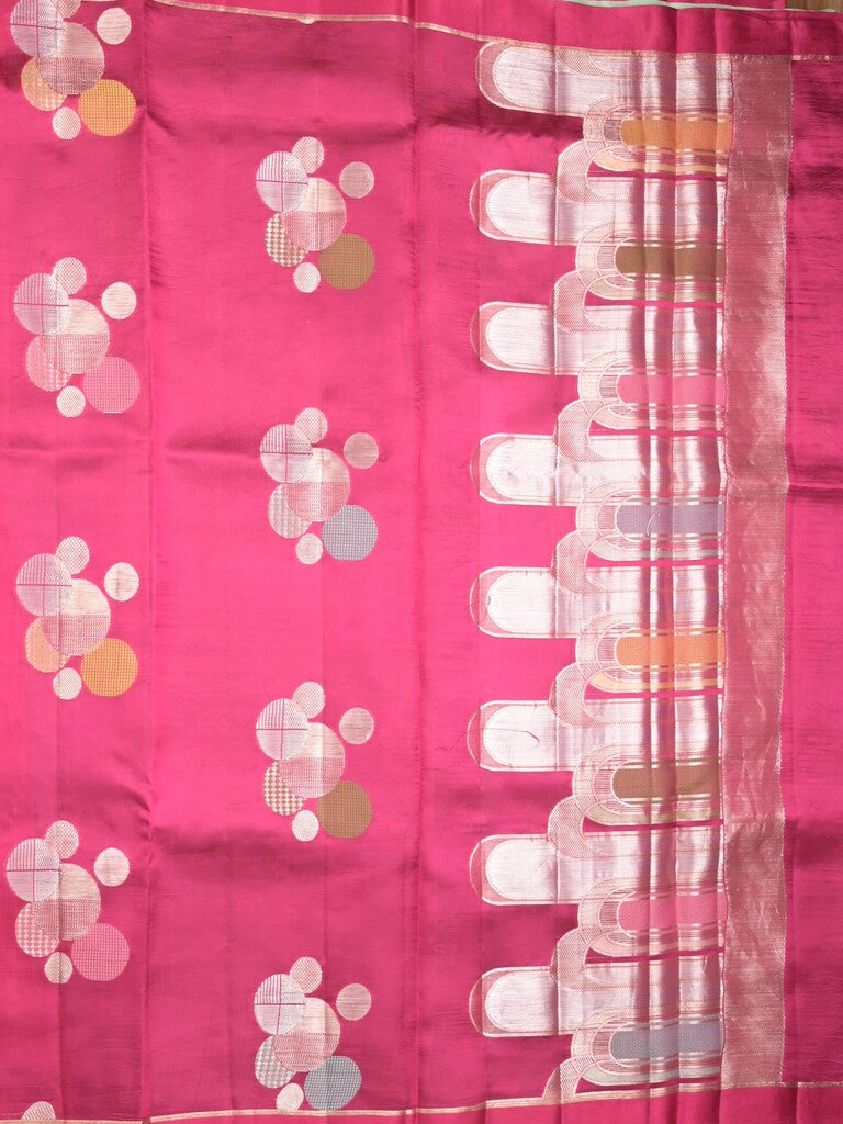 Raw mango pattu saree magenta pink color allover zari weaves & small kaddi border with short pallu and contrast blouse