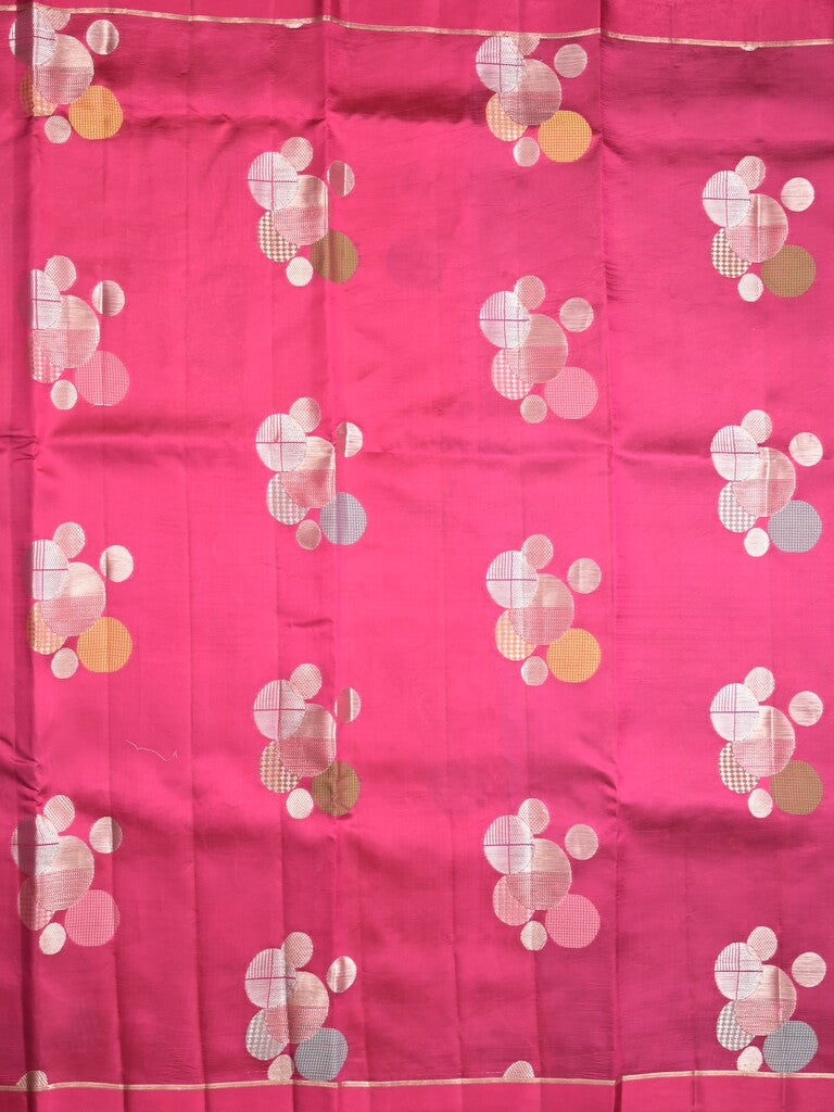 Raw mango pattu saree magenta pink color allover zari weaves & small kaddi border with short pallu and contrast blouse