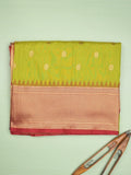 Banaras fancy saree parrot green color allover zari motifs & zari border with paithani pallu and contrast plain blouse