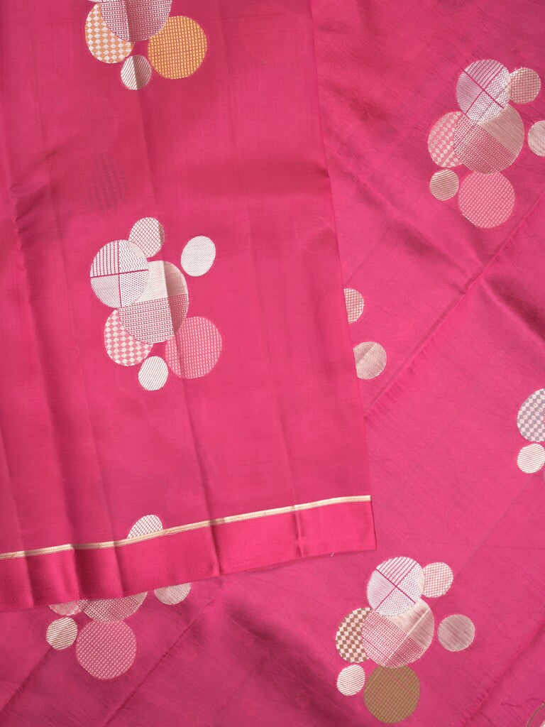 Raw mango pattu saree magenta pink color allover zari weaves & small kaddi border with short pallu and contrast blouse