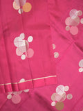 Raw mango pattu saree magenta pink color allover zari weaves & small kaddi border with short pallu and contrast blouse