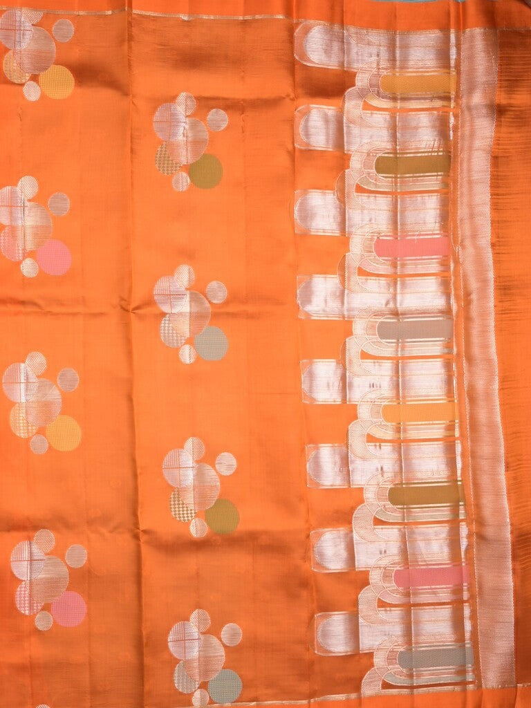 Raw mango pattu saree orange color allover zari weaves & small kaddi border with short pallu and contrast blouse