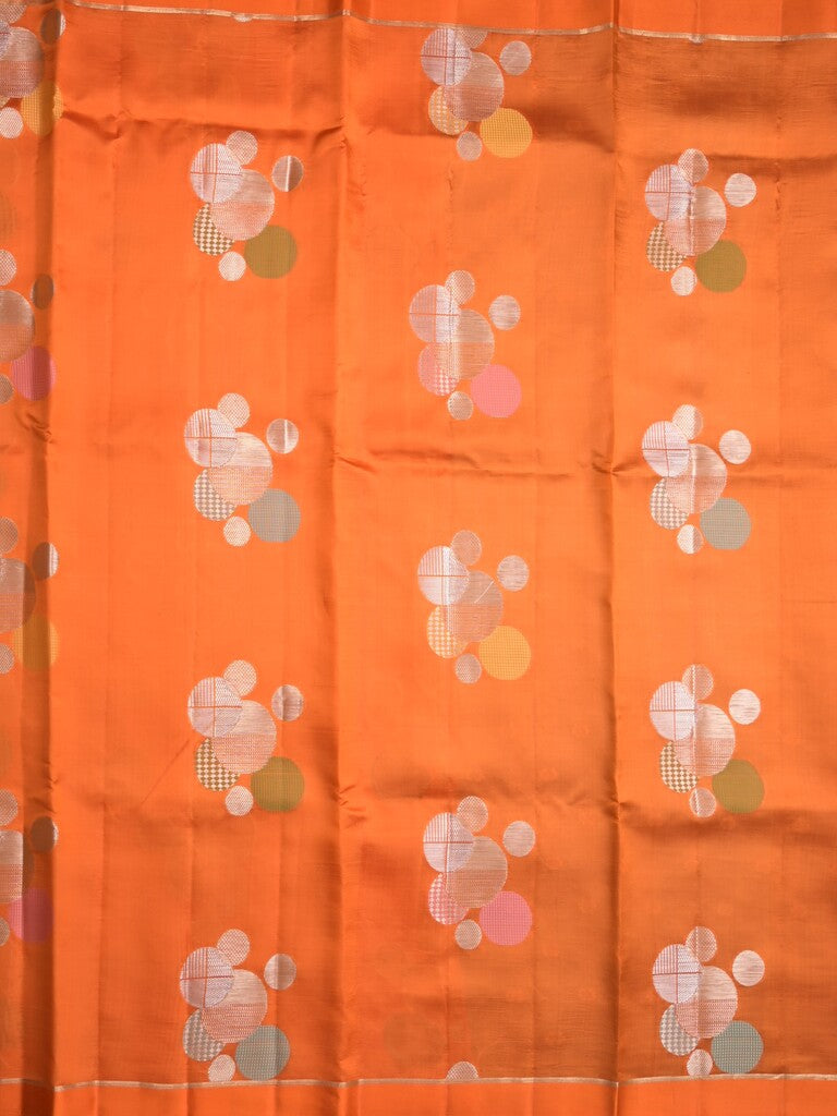 Raw mango pattu saree orange color allover zari weaves & small kaddi border with short pallu and contrast blouse
