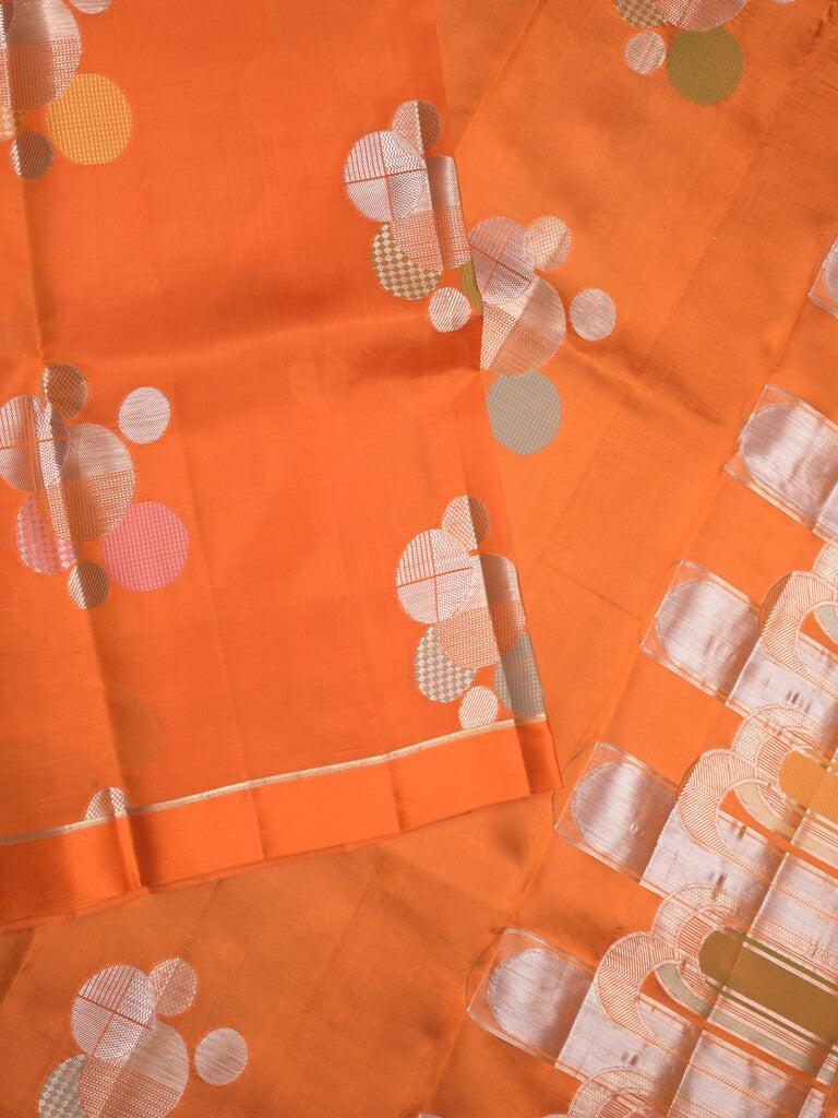 Raw mango pattu saree orange color allover zari weaves & small kaddi border with short pallu and contrast blouse