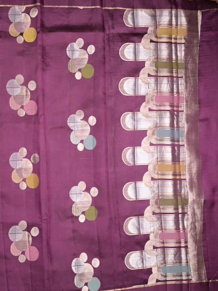 Raw mango pattu saree wine color allover zari weaves & small kaddi border with short pallu and contrast blouse