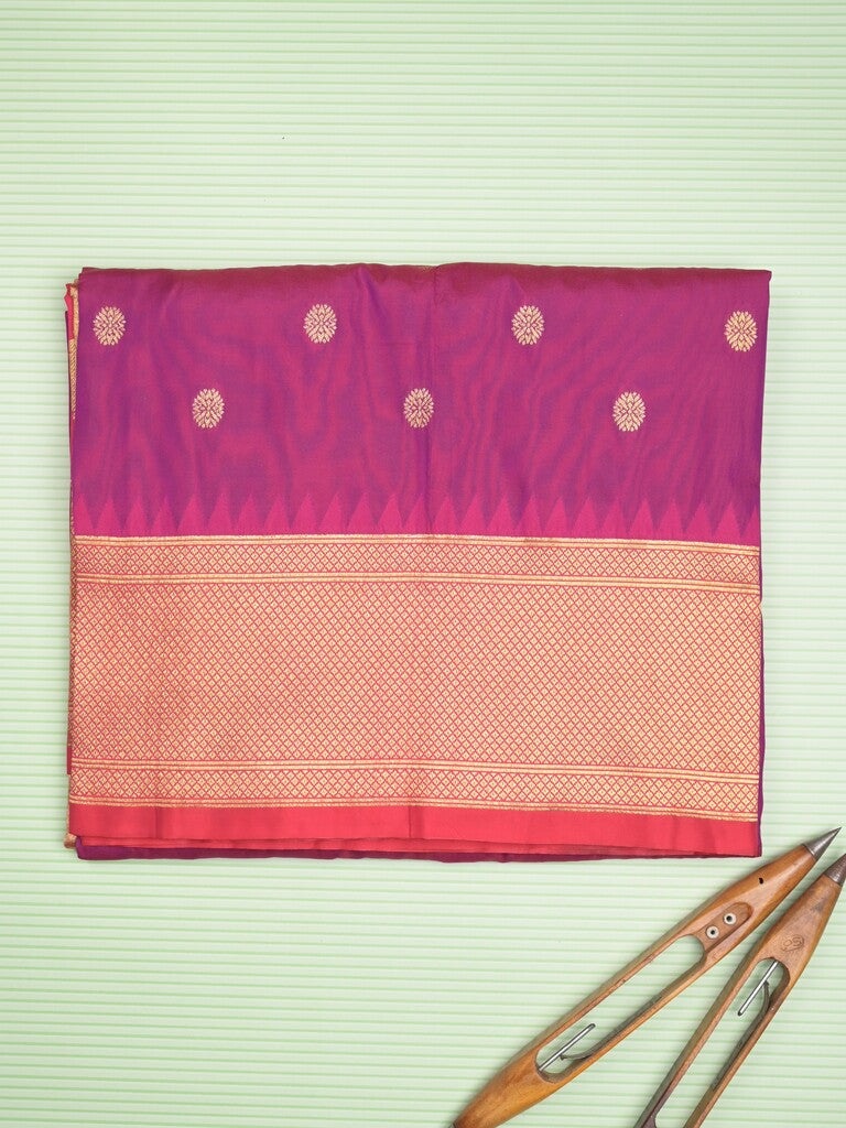 Banaras fancy saree purple color allover zari motifs & zari border with paithani pallu and contrast plain blouse