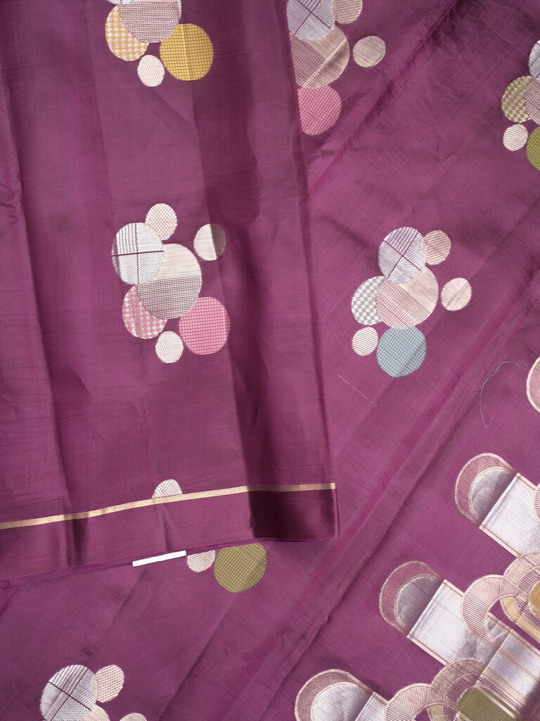 Raw mango pattu saree wine color allover zari weaves & small kaddi border with short pallu and contrast blouse