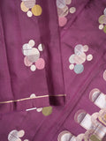 Raw mango pattu saree wine color allover zari weaves & small kaddi border with short pallu and contrast blouse