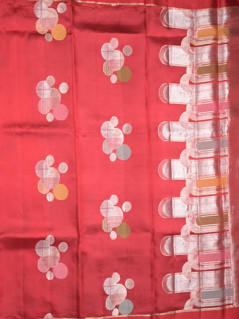 Raw mango pattu saree red color allover zari weaves & small kaddi border with short pallu and contrast blouse