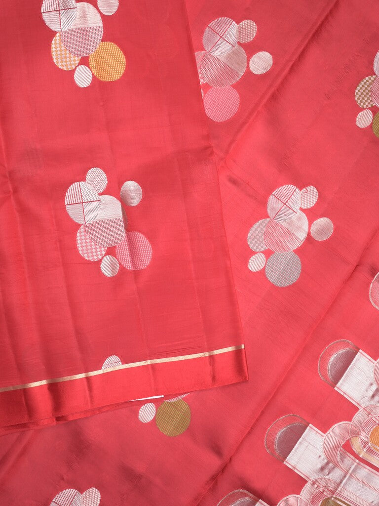 Raw mango pattu saree red color allover zari weaves & small kaddi border with short pallu and contrast blouse
