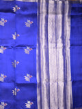 Raw mango pattu saree red color allover zari weaves & small zari border with short pallu and contrast blouse