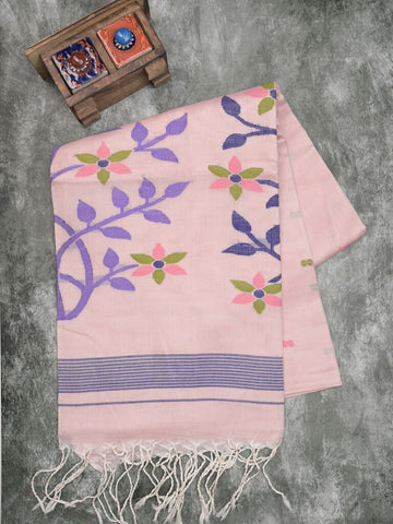 Khadhi cotton saree baby pink color allover butis & small kaddi border with weaving pallu and plain blouse