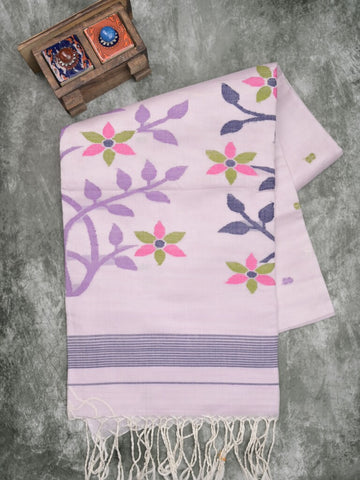 Khadhi cotton saree light purple color allover butis & small kaddi border with weaving pallu and plain blouse