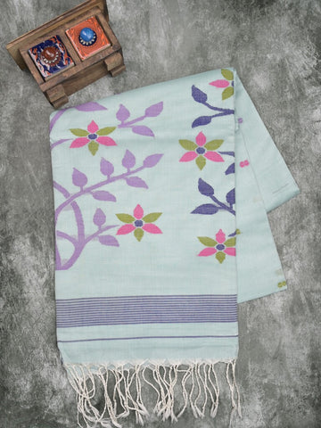 Khadhi cotton saree light blue color allover butis & small kaddi border with weaving pallu and plain blouse