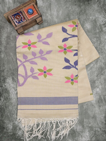 Khadhi cotton saree cream color allover butis & small kaddi border with weaving pallu and plain blouse