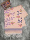 Khadhi cotton saree light peach color allover butis & small kaddi border with weaving pallu and plain blouse