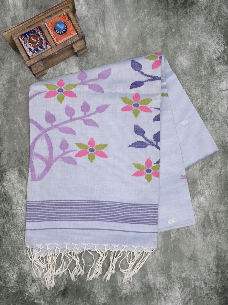 Khadhi cotton saree light lavender color allover butis & small kaddi border with weaving pallu and plain blouse