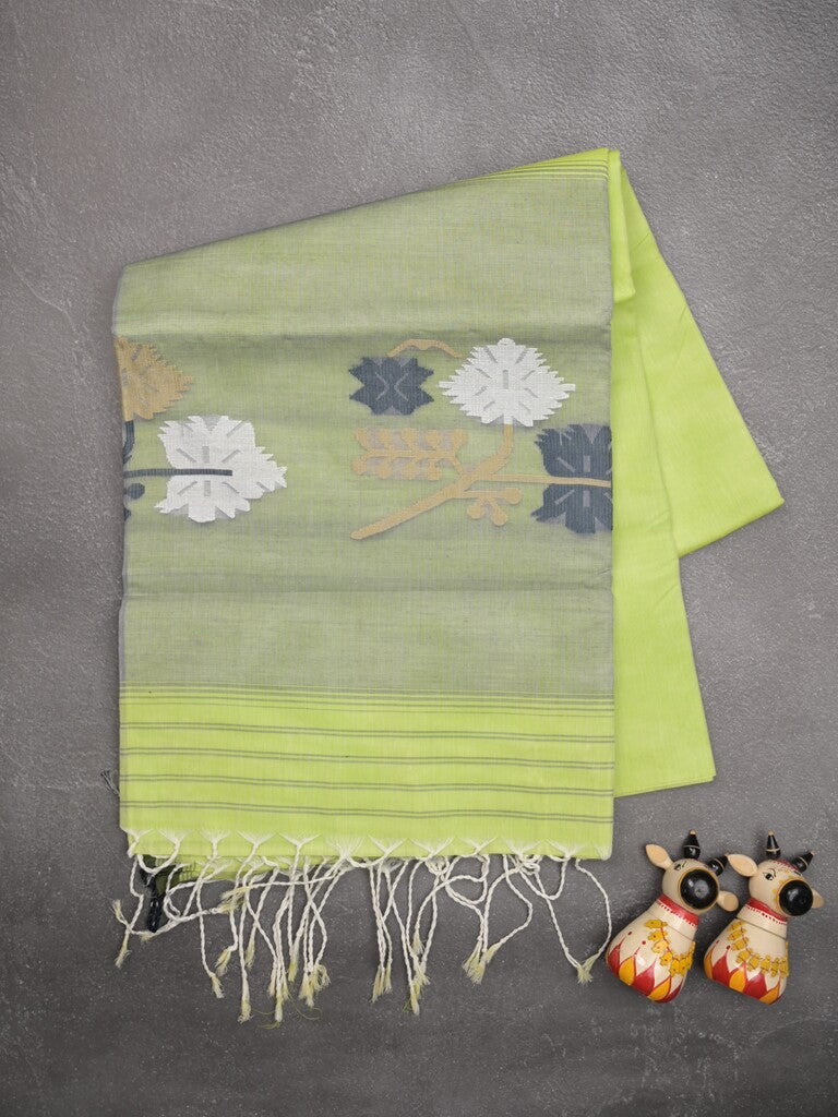 Khadhi cotton saree light green color allover butis & small kaddi border with weaving pallu and plain blouse