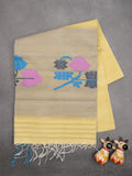 Khadhi cotton saree light yellow color allover butis & small kaddi border with weaving pallu and plain blouse