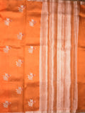 Raw mango pattu saree orange color allover zari weaves & small zari border with short pallu and contrast blouse