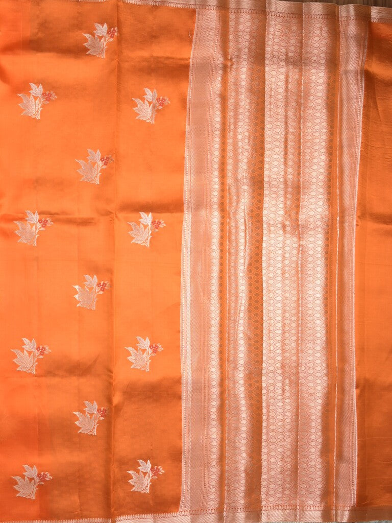 Raw mango pattu saree orange color allover zari weaves & small zari border with short pallu and contrast blouse