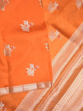 Raw mango pattu saree orange color allover zari weaves & small zari border with short pallu and contrast blouse