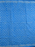Mul mul cottton saree sky blue color allover prints & fancy border with printed pallu and attached plain blouse