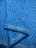 Mul mul cottton saree sky blue color allover prints & fancy border with printed pallu and attached plain blouse